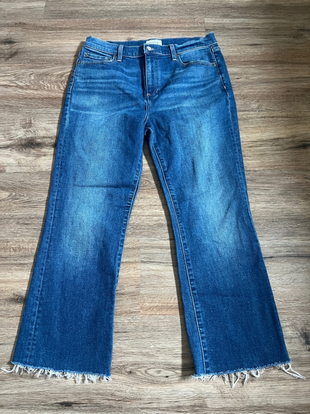 Pistola Lennon High Rise Crop Raw Hem Boot Cut Jeans Medium Wash Size 30